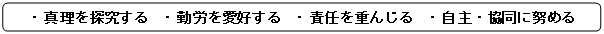 四角形: 角を丸くする: ・真理を探究する　・勤労を愛好する　・責任を重んじる　・自主・協同に努める

